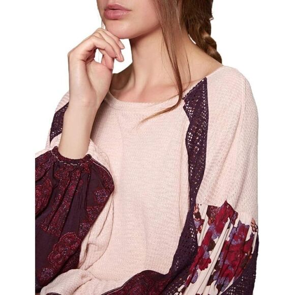 Free People Tops - Free People Women's Casual Clash Blouse Top Floral Balloon Sleeve Pink Red XS